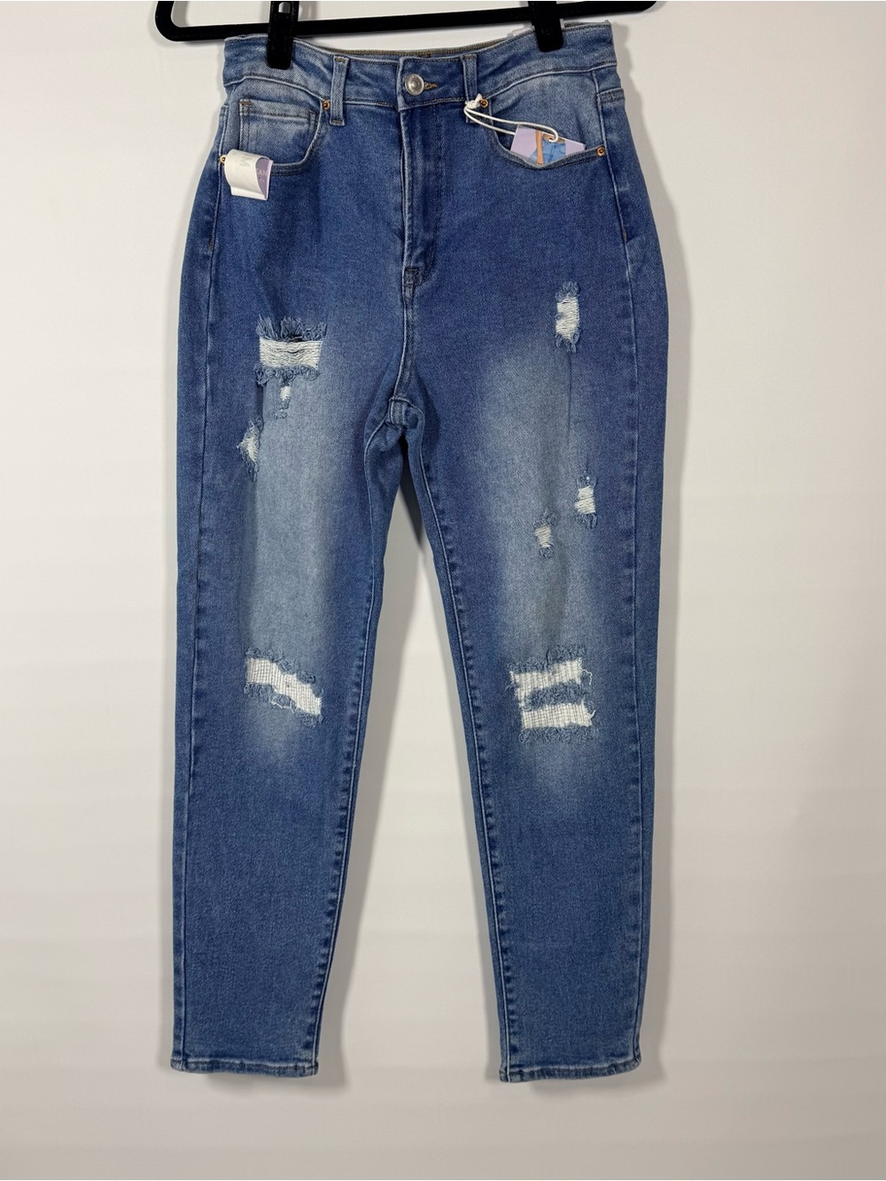 NWT Women’s High Rise Distressed Skinny Jeans Medium Wash Ripped Stretch S 5